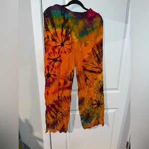 NWOT Handmade/Hand-dyed Gorgeous Tie-Dye Light Cotton Split Pants - Size Small